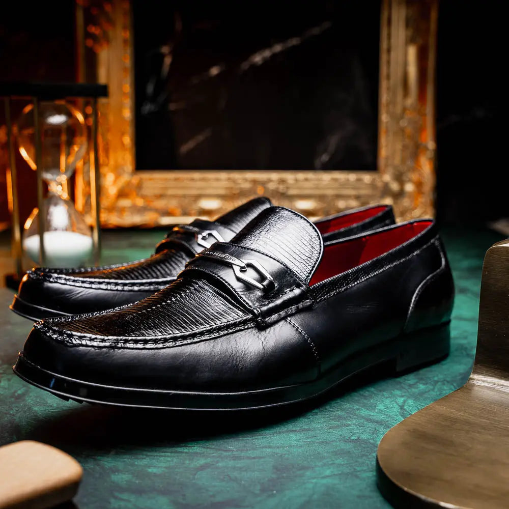 Marco Di Milano Ravello Black Genuine Lizard Ring Loafers
