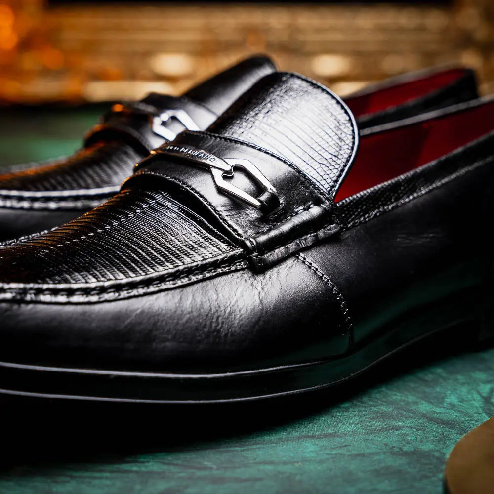 Marco Di Milano Ravello Black Genuine Lizard Ring Loafers