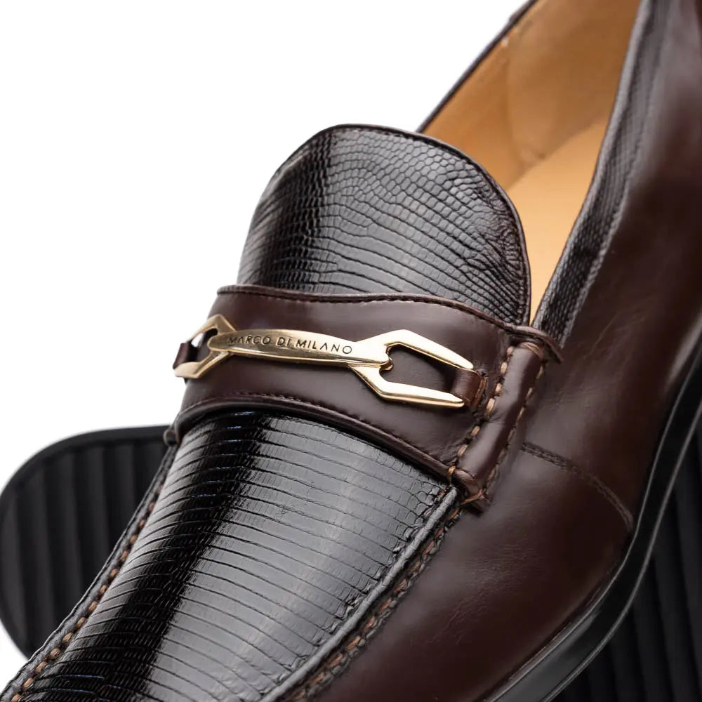 Marco Di Milano Ravello Brown Genuine Lizard Ring Loafers