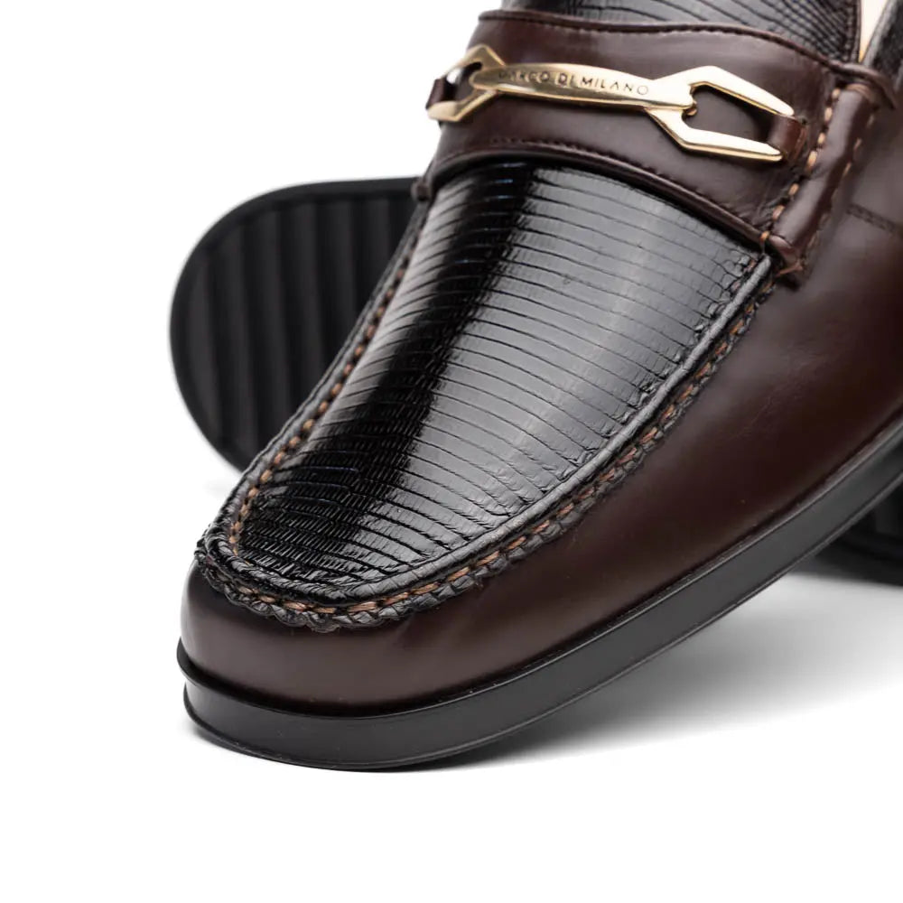 Marco Di Milano Ravello Brown Genuine Lizard Ring Loafers