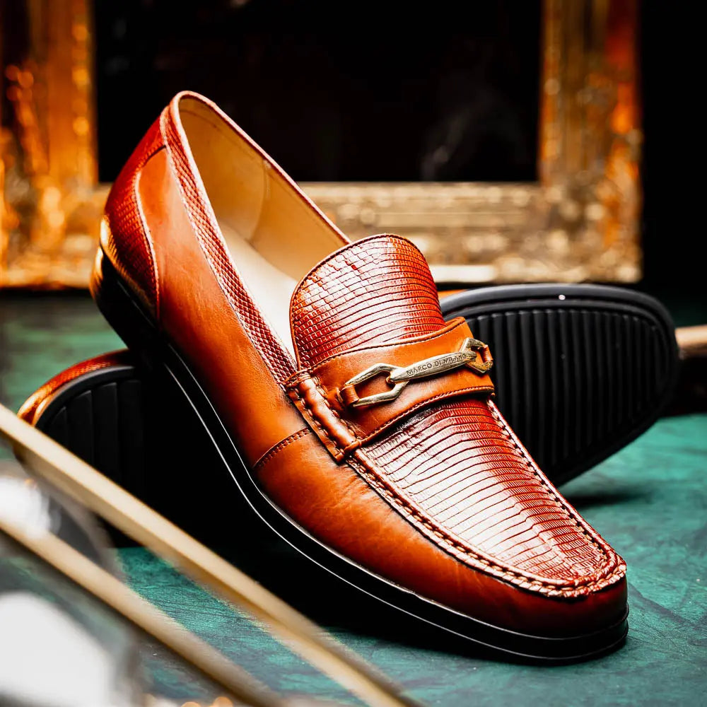 Marco Di Milano Ravello Cognac Genuine Lizard Ring Loafers