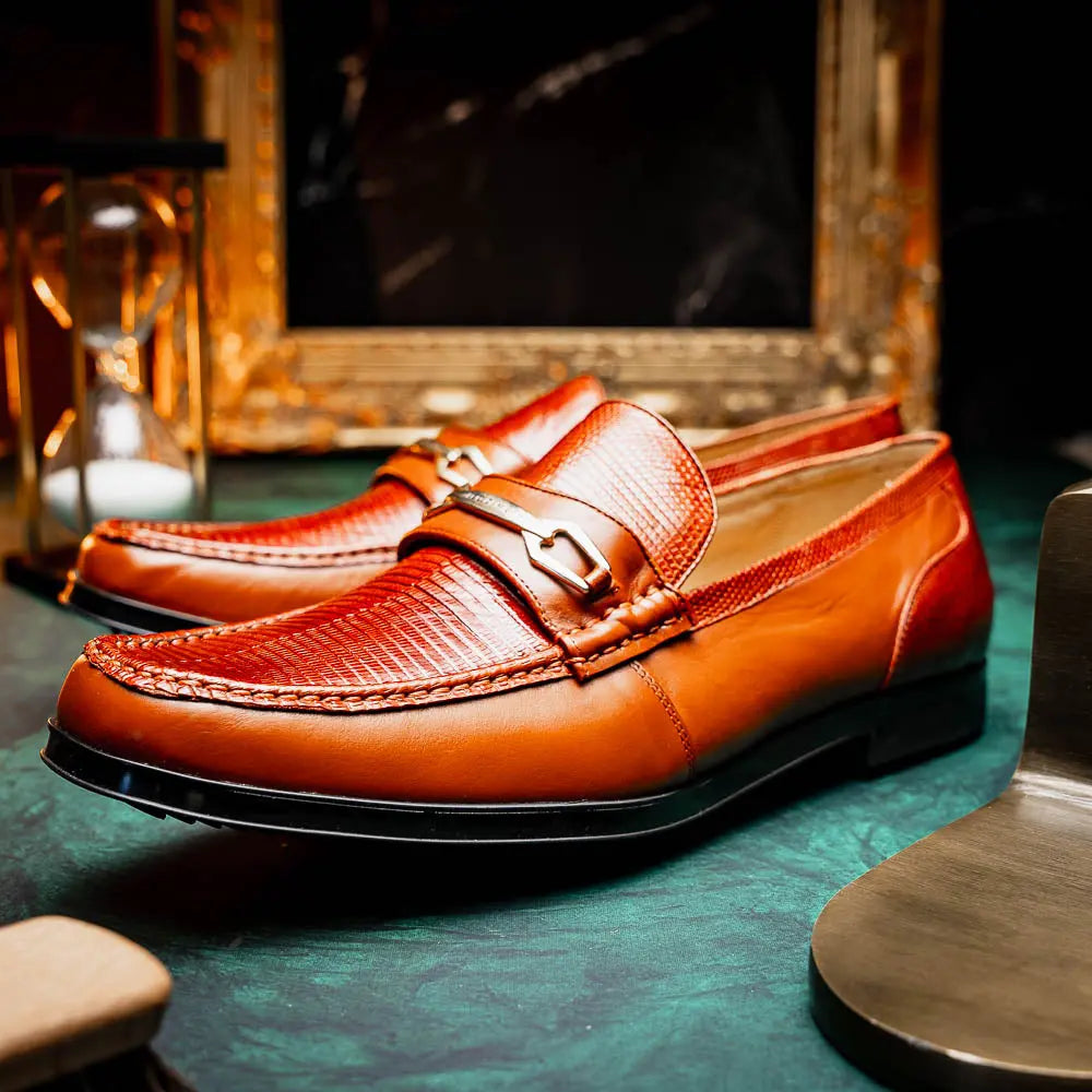 Marco Di Milano Ravello Cognac Genuine Lizard Ring Loafers