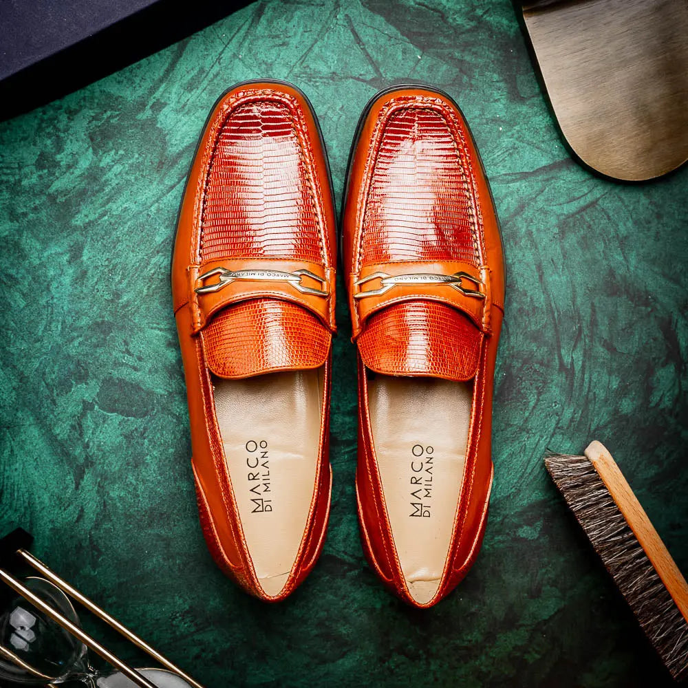 Marco Di Milano Ravello Cognac Genuine Lizard Ring Loafers