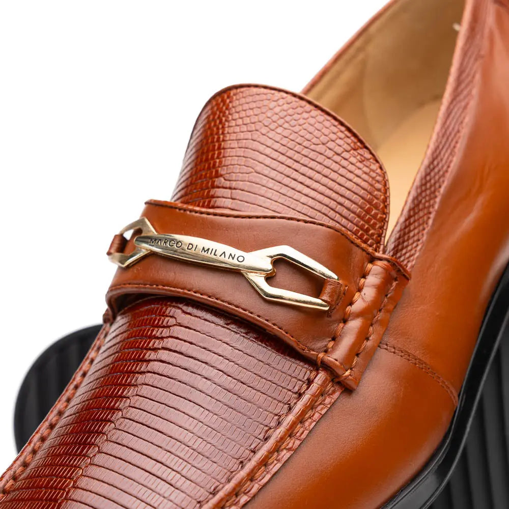Marco Di Milano Ravello Cognac Genuine Lizard Ring Loafers