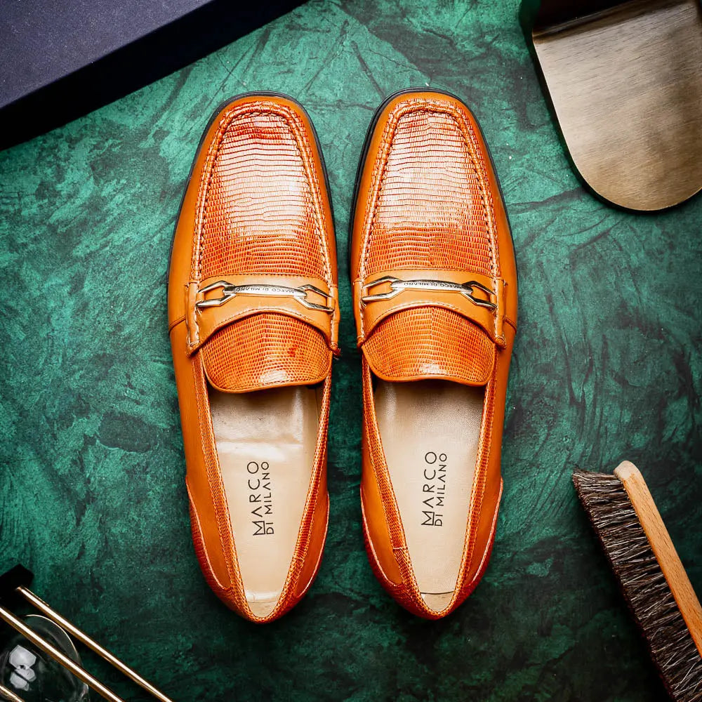 Marco Di Milano Ravello Honey Genuine Lizard Ring Loafers