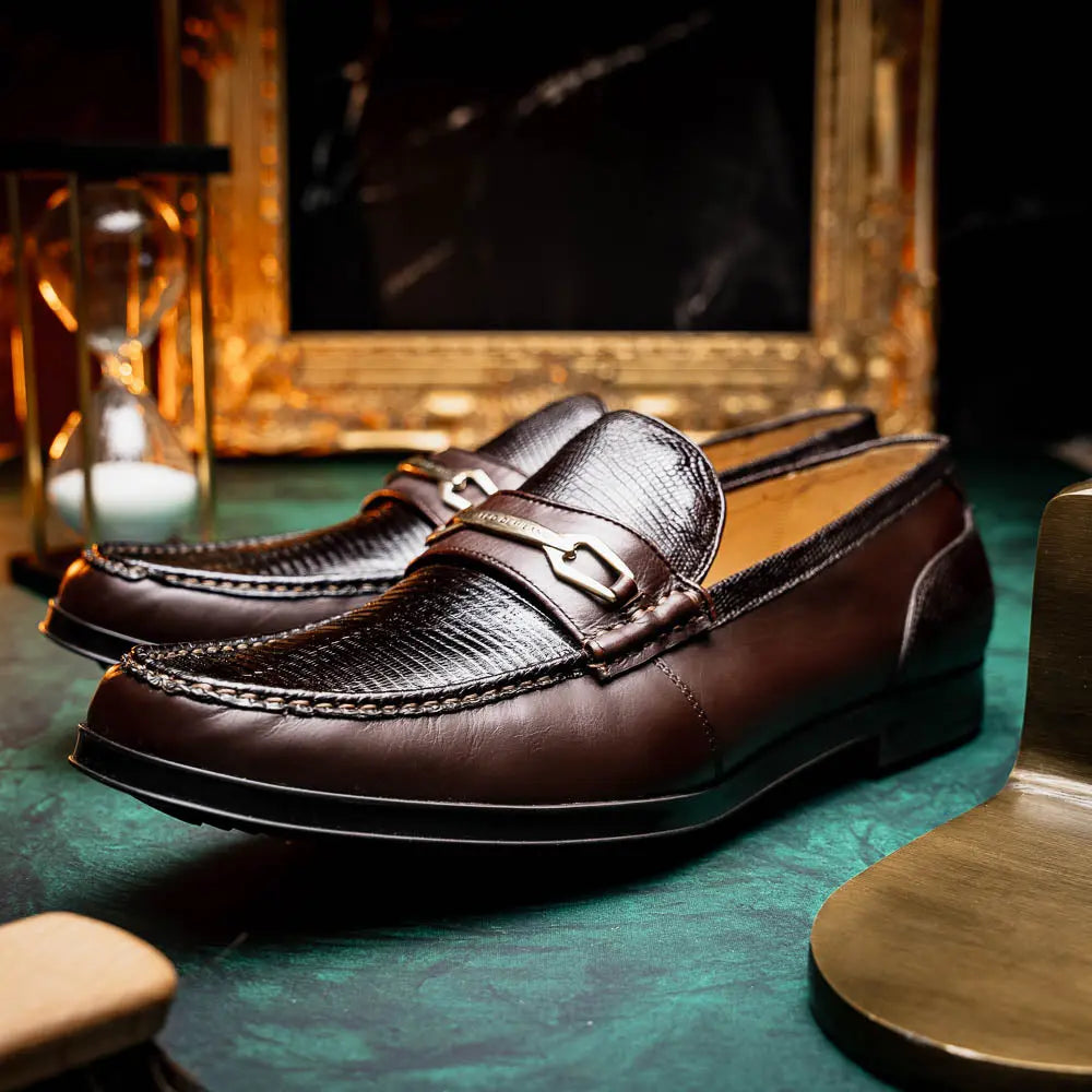 Marco Di Milano Ravello Brown Genuine Lizard Ring Loafers
