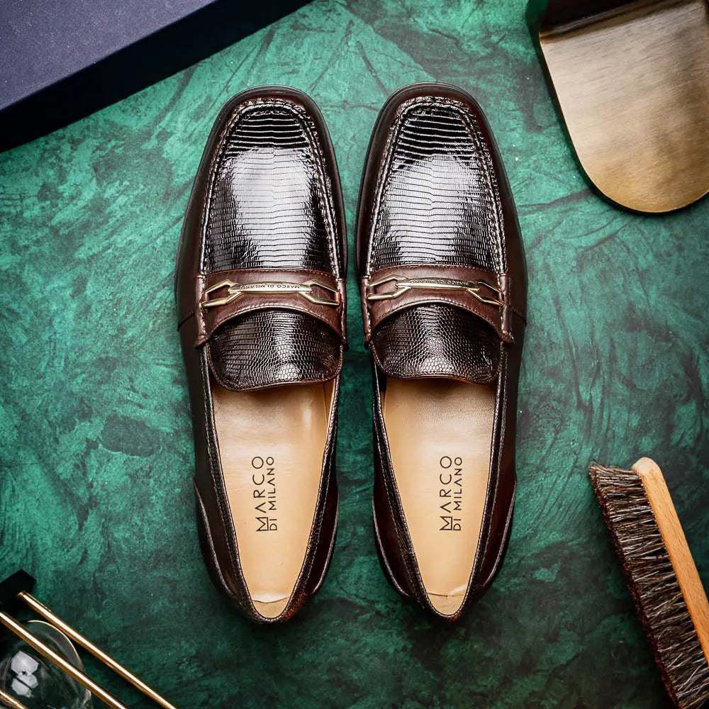 Marco Di Milano Ravello Brown Genuine Lizard Ring Loafers