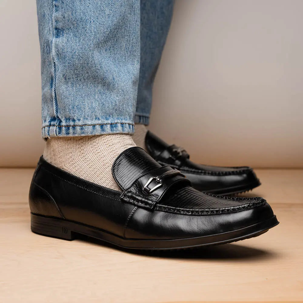 Marco Di Milano Ravello Black Genuine Lizard Ring Loafers