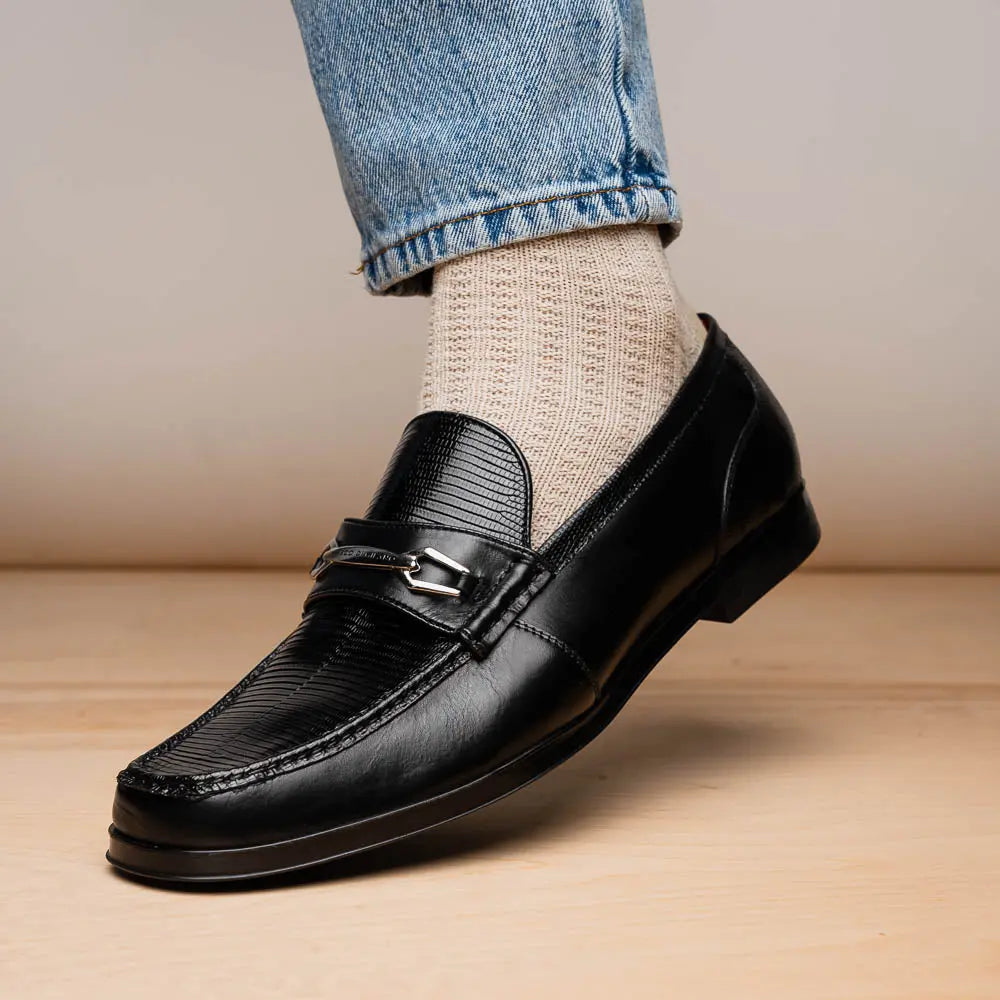 Marco Di Milano Ravello Black Genuine Lizard Ring Loafers