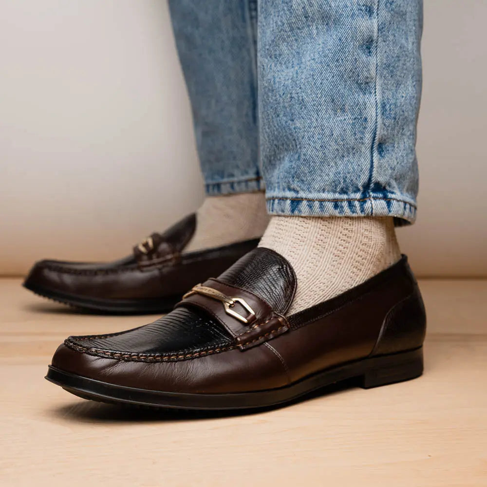 Marco Di Milano Ravello Brown Genuine Lizard Ring Loafers
