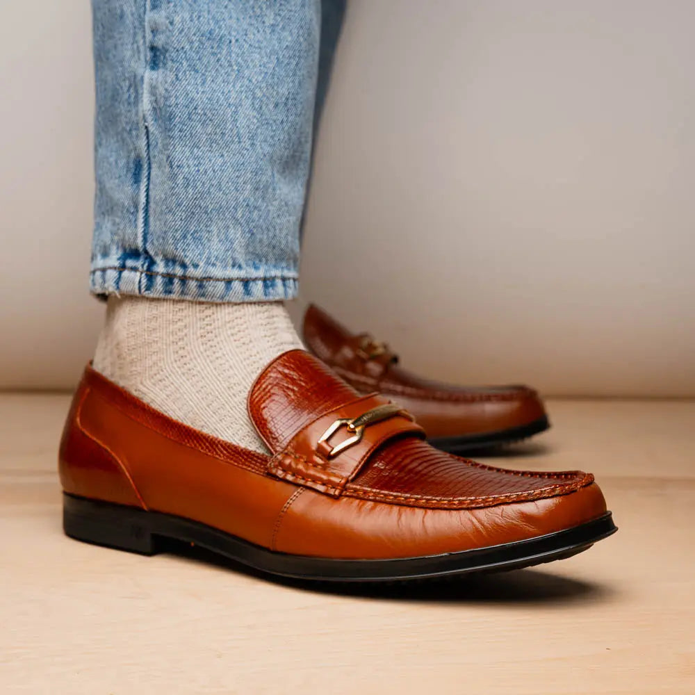 Marco Di Milano Ravello Cognac Genuine Lizard Ring Loafers