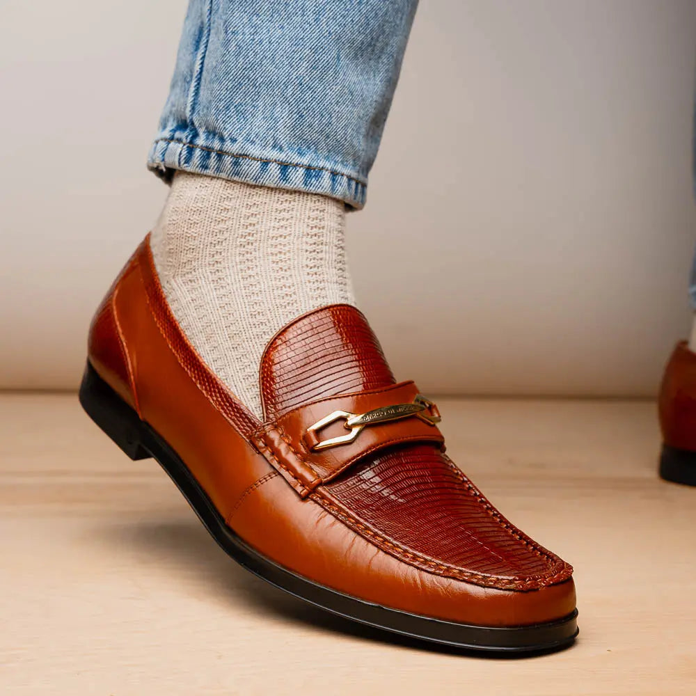 Marco Di Milano Ravello Cognac Genuine Lizard Ring Loafers