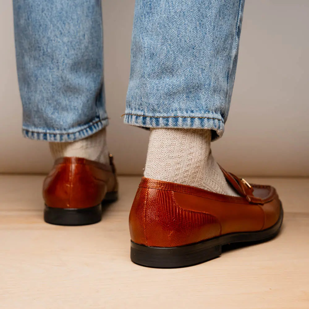 Marco Di Milano Ravello Cognac Genuine Lizard Ring Loafers