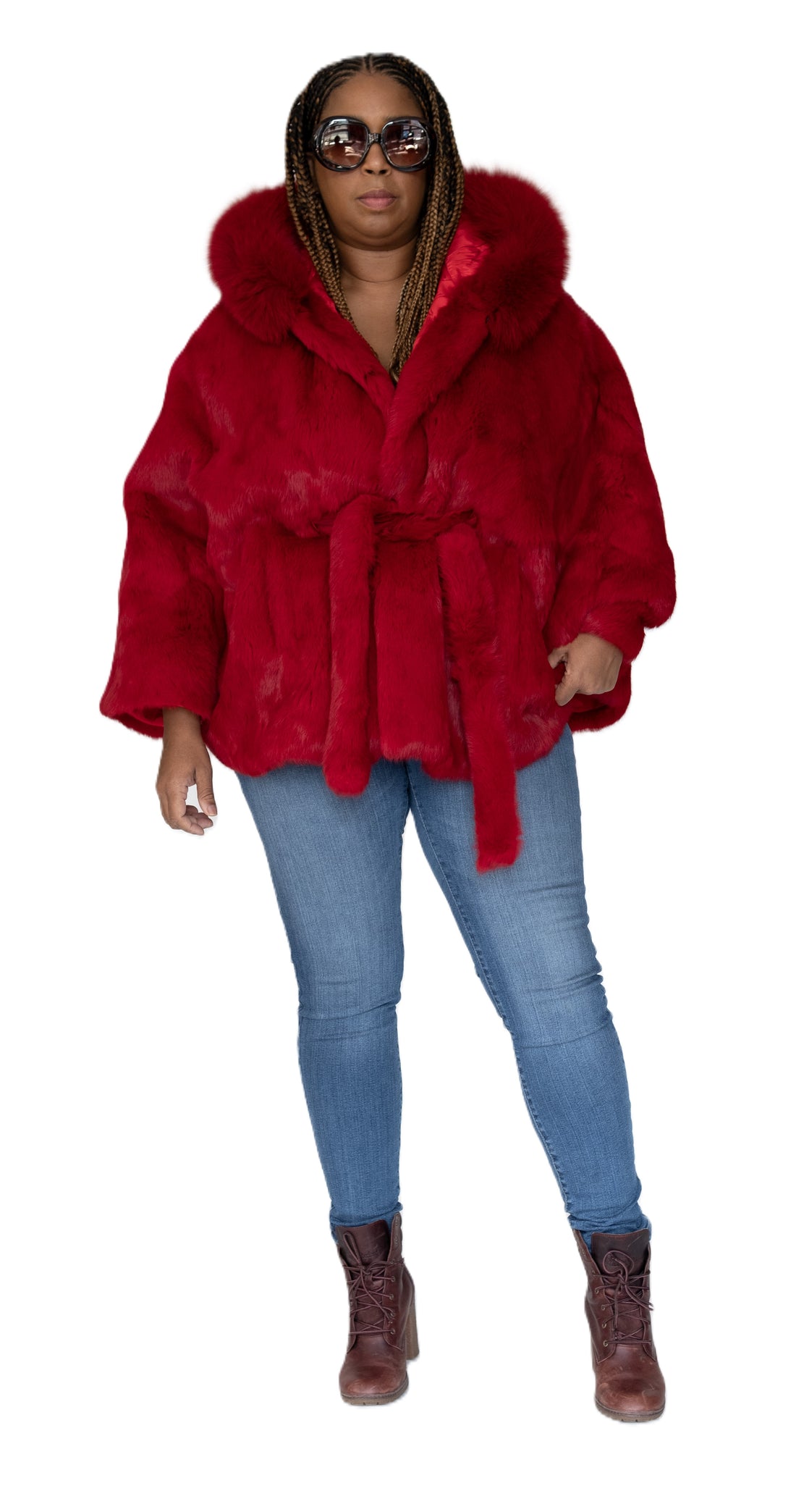 Verona Women's W05C07 Red Genuine Rabbit Poncho