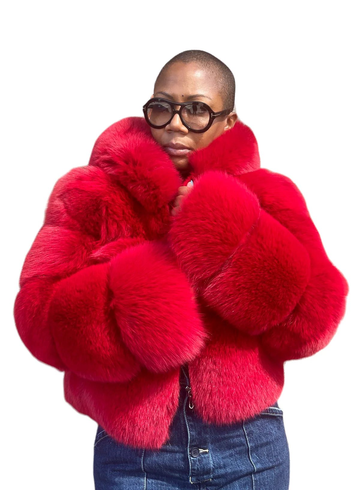 Jakewood 1098 Ladies Red Genuine Leather Fox Fur Cropped Jacket