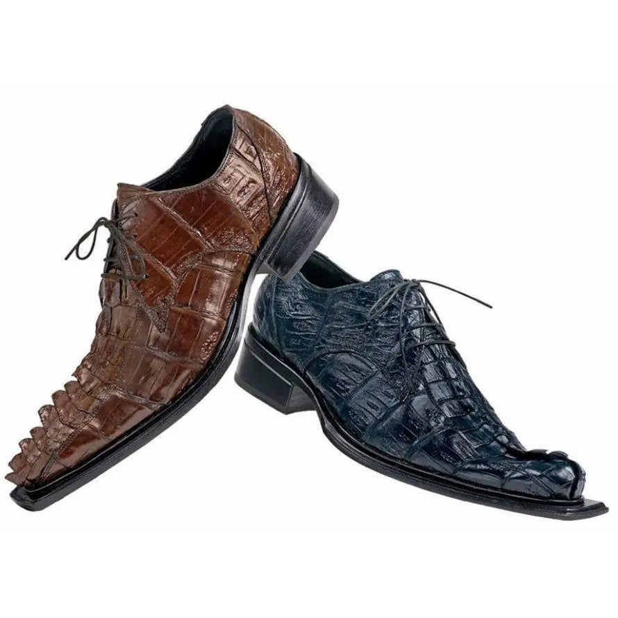 Mauri 42635 Cognac & Wonder Blue Genuine All Over Genuine Hornback Crocodile Tail Shoes Suit Essence