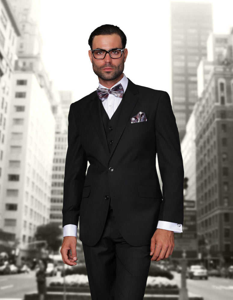 Statement STZV-100 Black Super 150's Italian Wool Vested Suit