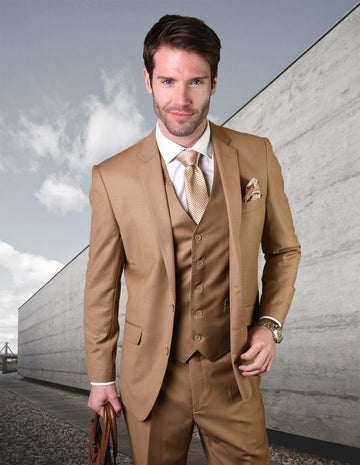 Statement STZV-100 Caramel Super 150's Italian Wool Vested Suit