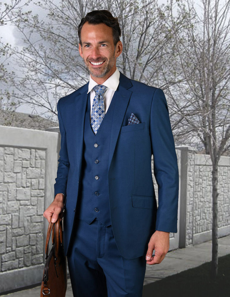 Statement STZV-100 French Blue Super 150's Italian Wool Vested Suit