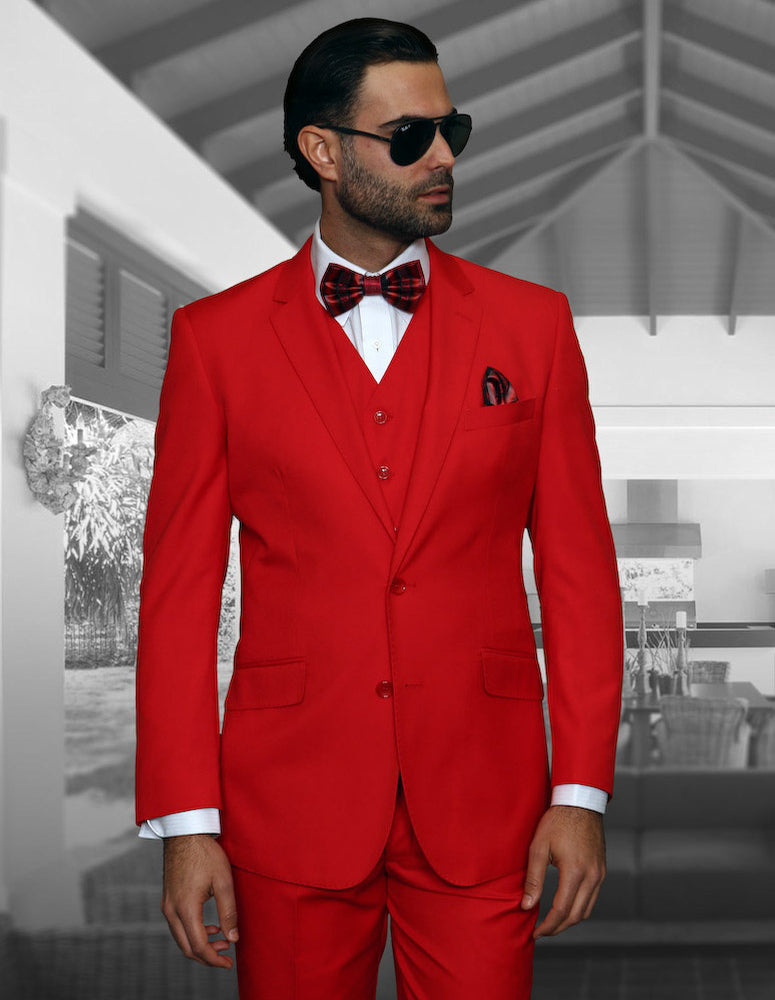 Statement STZV-100 Red Super 150's Italian Wool Vested Suit