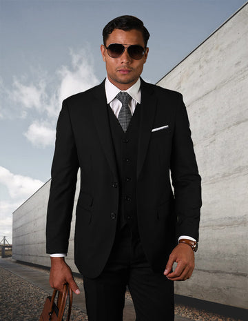 Statement STZV-101 Black Super 180's Italian Wool Vested Suit