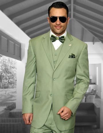 Statement STZV-102 Apple Green Super 180's Italian Wool Vested Suit