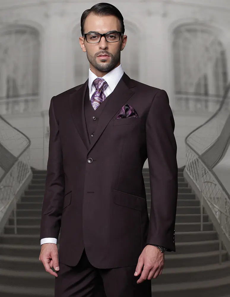 Statement STZV-102 Eggplant Super 180's Italian Wool Vested Suit