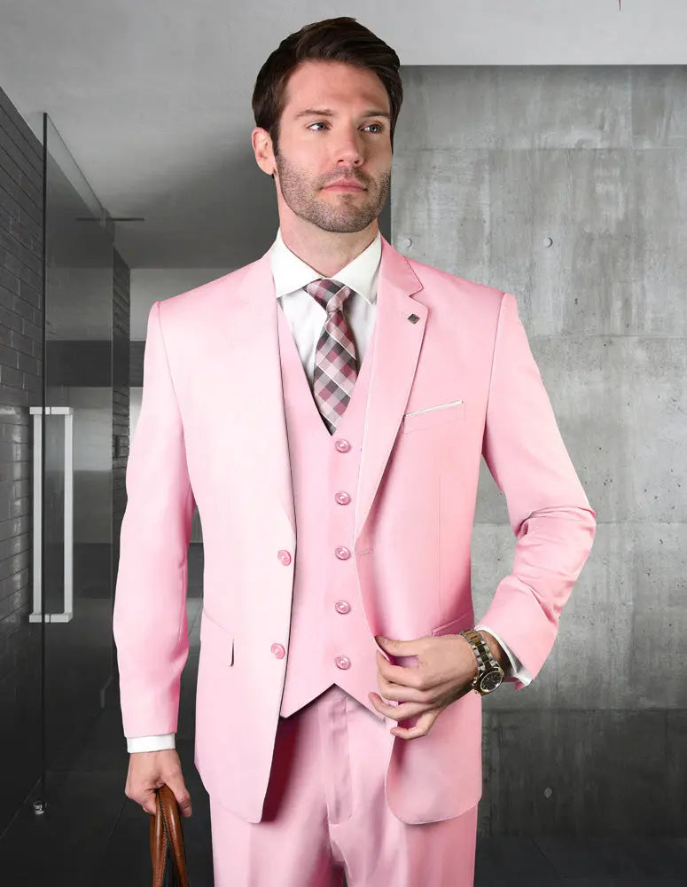 Statement STZV-102 Pink Super 180's Italian Wool Vested Suit