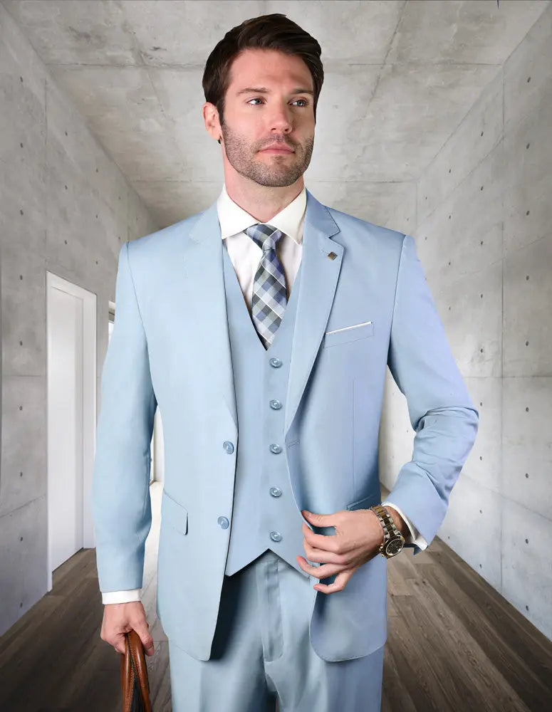 Statement STZV-102 Powder Blue Super 180's Italian Wool Vested Suit