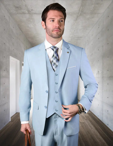 Statement STZV-102 Powder Blue Super 180's Italian Wool Vested Suit