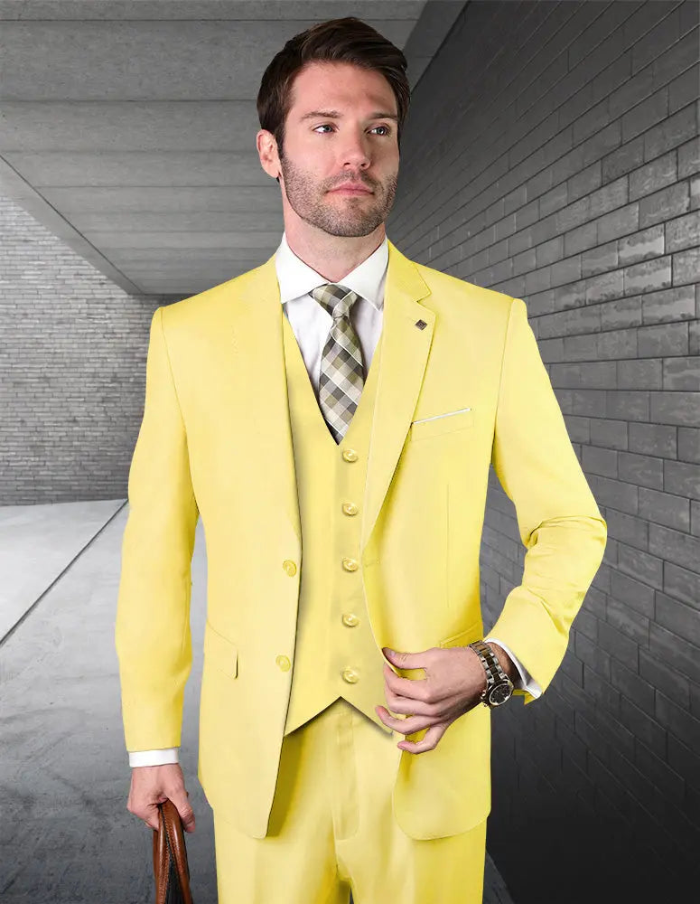 Statement STZV-102 Yellow Super 180's Italian Wool Vested Suit