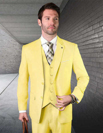 Statement STZV-102 Yellow Super 180's Italian Wool Vested Suit