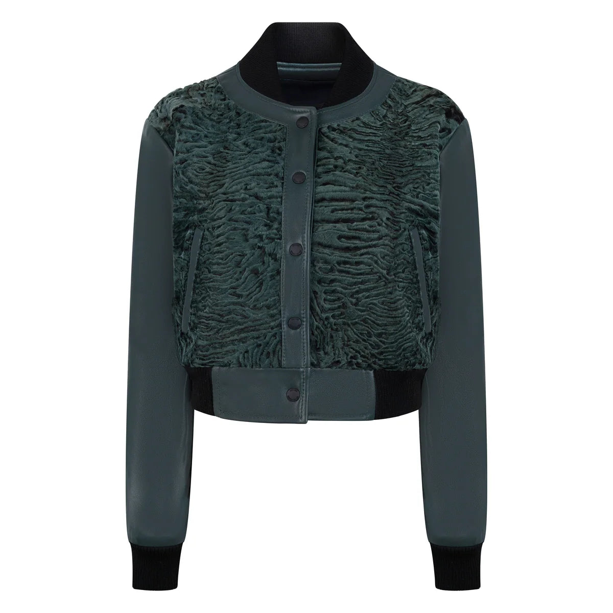 Jakewood 1043 Ladies Emerald Green Genuine Lambskin/Persian Lamb Baseball Jacket