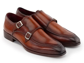 Paul Parkman Men's Brown Genuine Leather Double Monk strap Shoes (ID#SW537BW) PAUL PARKMAN