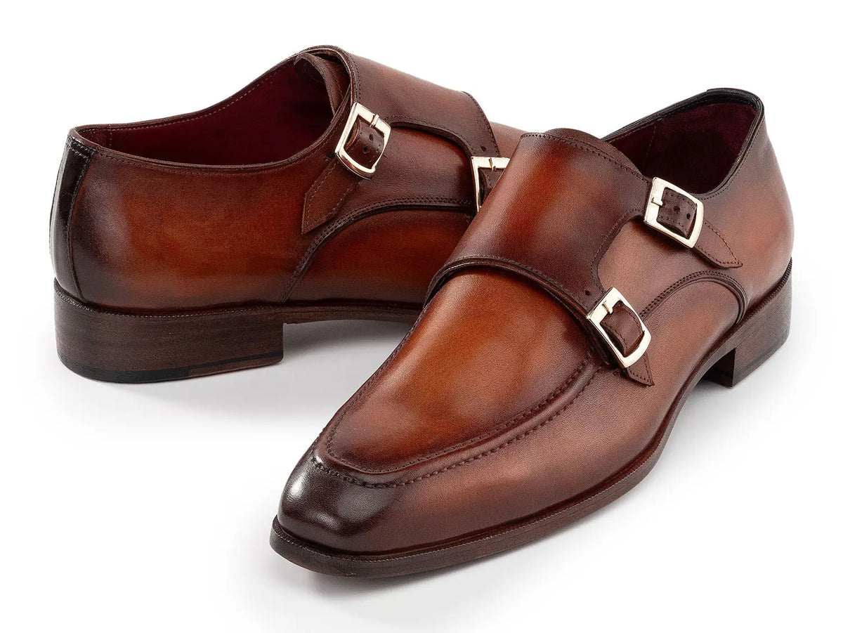 Paul Parkman Men's Brown Genuine Leather Double Monk strap Shoes (ID#SW537BW) PAUL PARKMAN