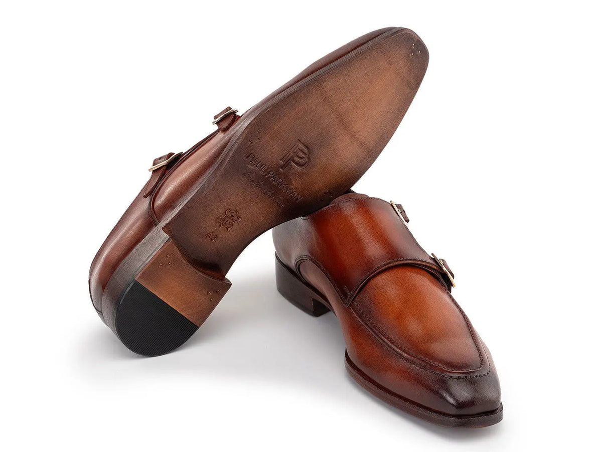Paul Parkman Men's Brown Genuine Leather Double Monk strap Shoes (ID#SW537BW) PAUL PARKMAN