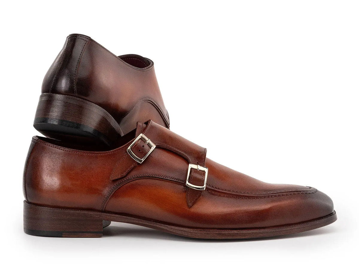 Paul Parkman Men's Brown Genuine Leather Double Monk strap Shoes (ID#SW537BW) PAUL PARKMAN