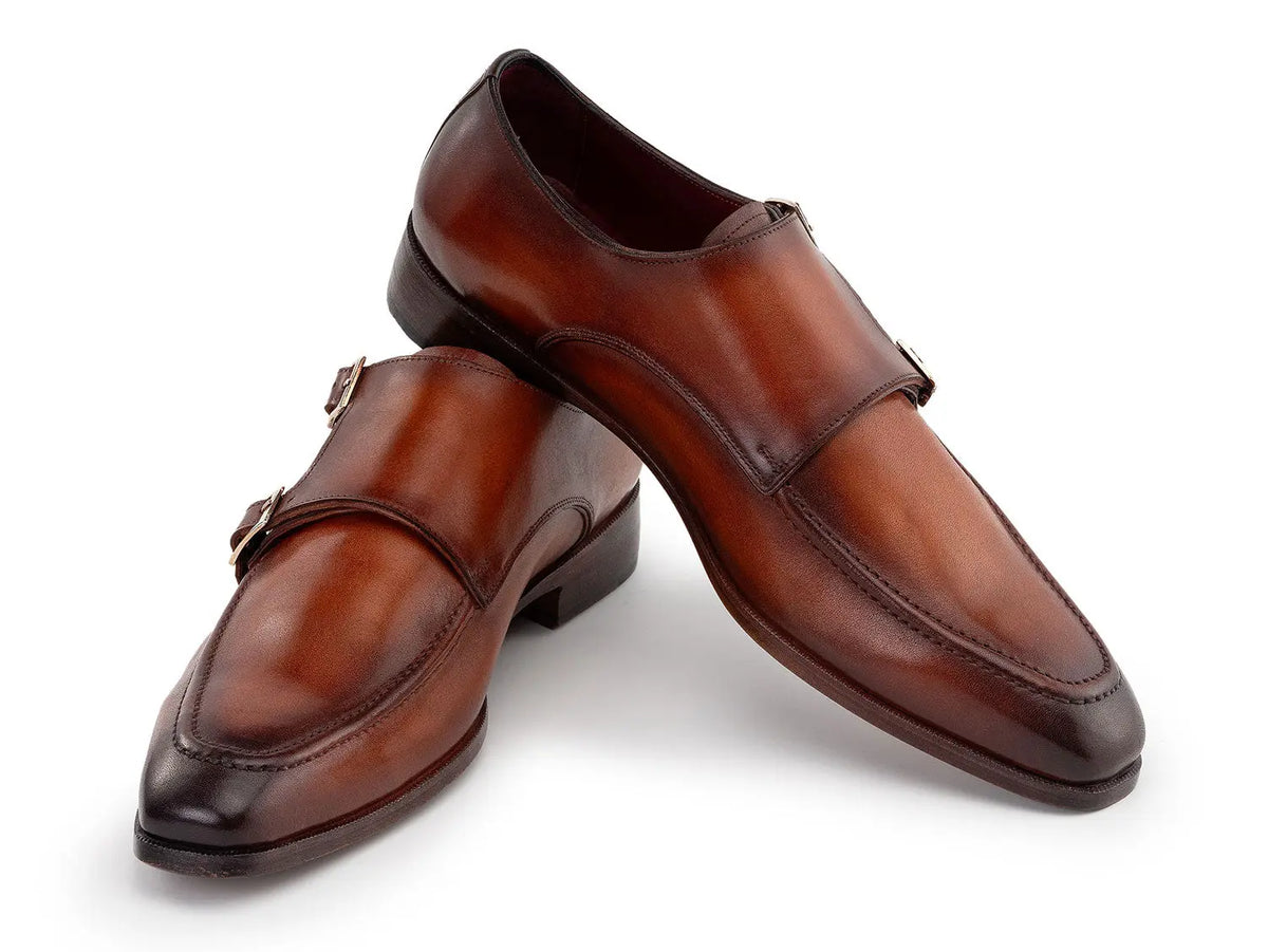 Paul Parkman Men's Brown Genuine Leather Double Monk strap Shoes (ID#SW537BW) PAUL PARKMAN