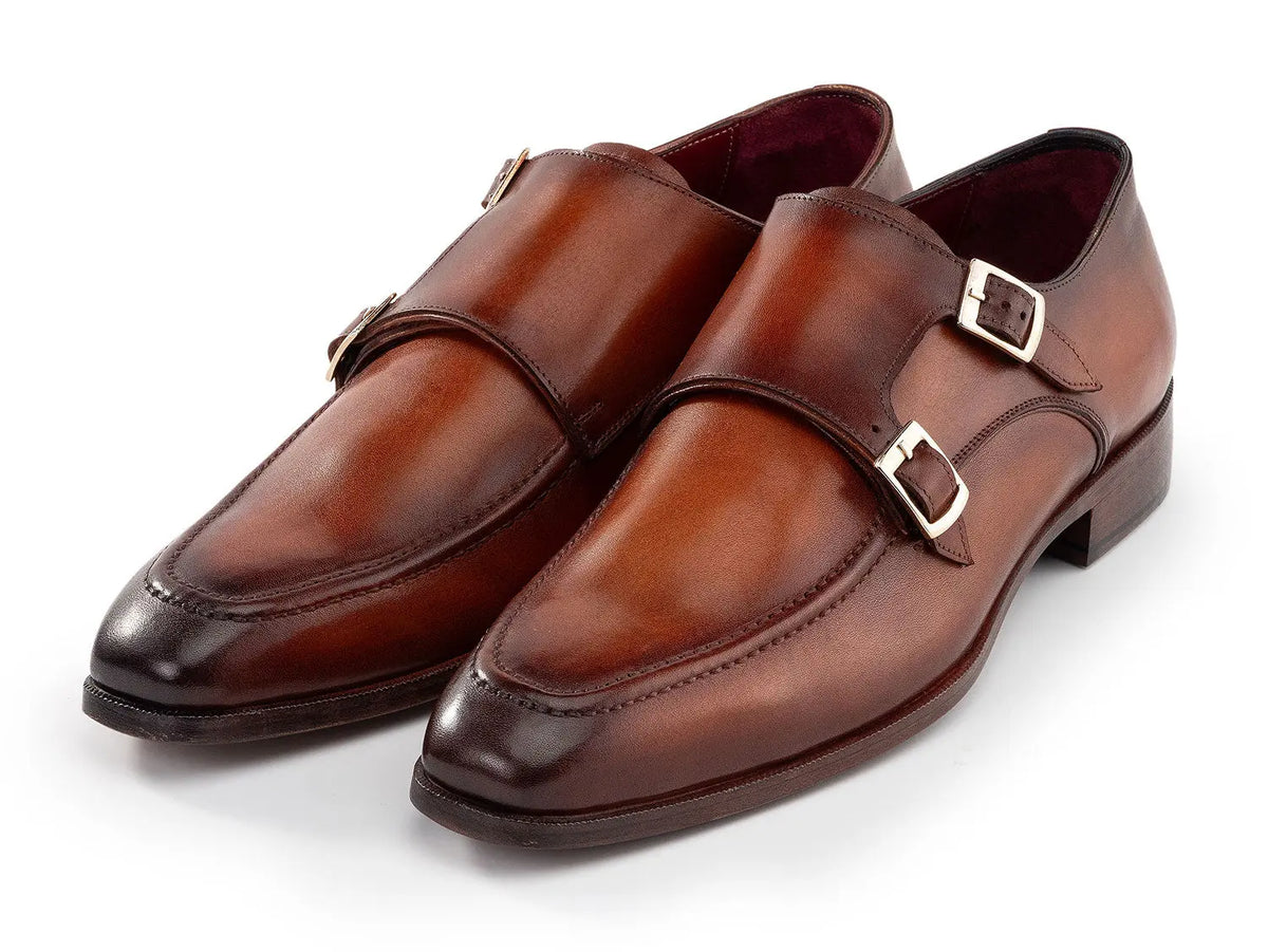 Paul Parkman Men's Brown Genuine Leather Double Monk strap Shoes (ID#SW537BW) PAUL PARKMAN