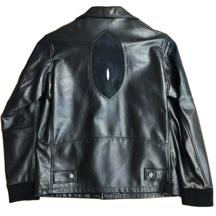 Jakewood 3015 Black Genuine Stingray/Lambskin Leather Motorcycle Jacket