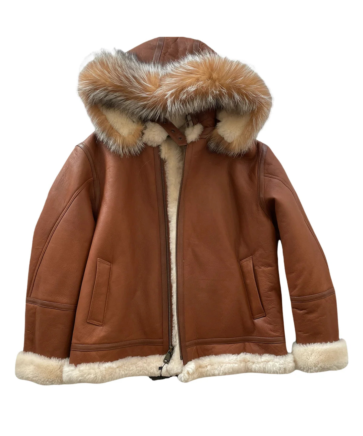Jakewood B3/800 Cognac Genuine Shearling Sheepskin Aviator Jacket