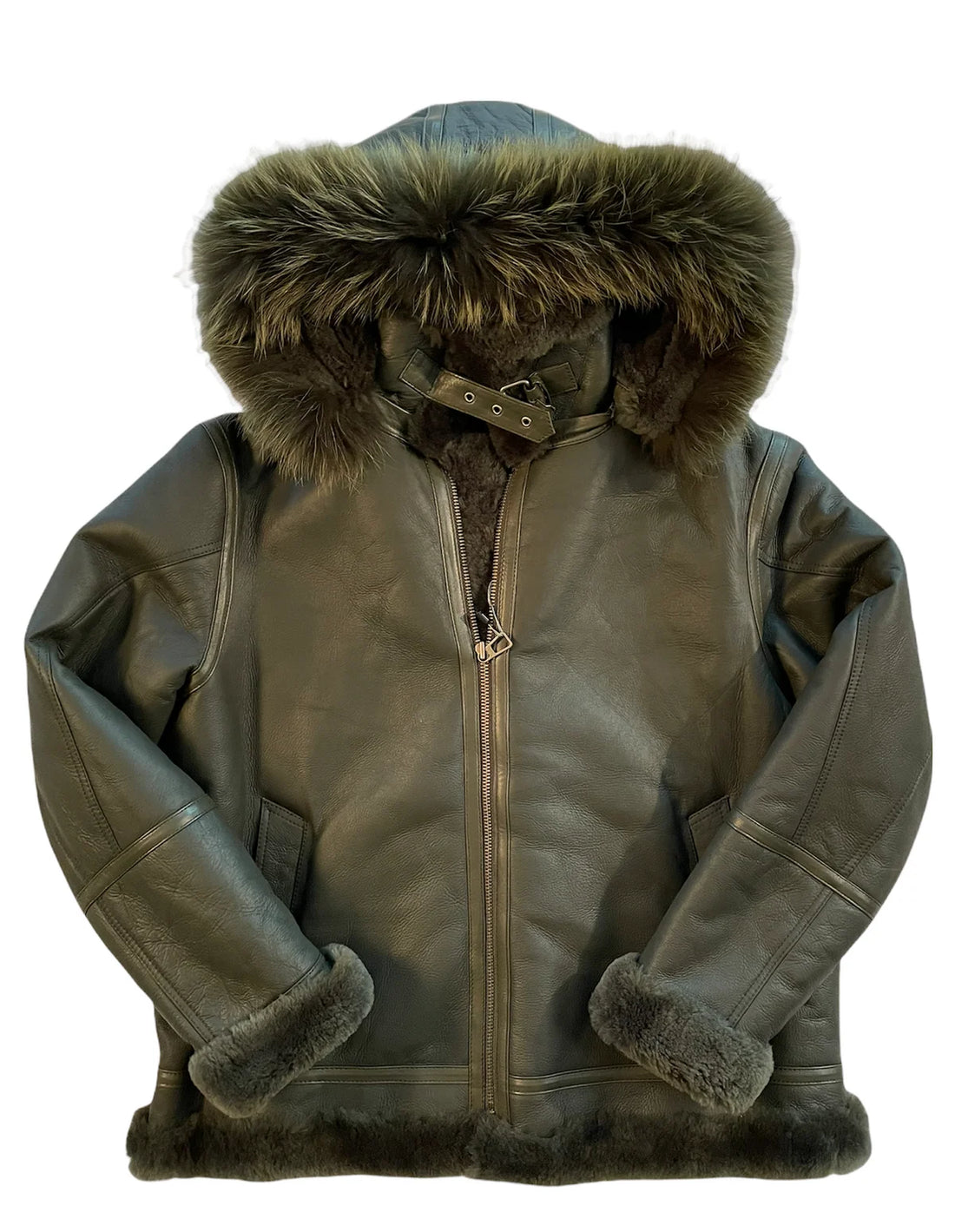 Jakewood B3/800 Olive Green Genuine Shearling Sheepskin Aviator Jacket
