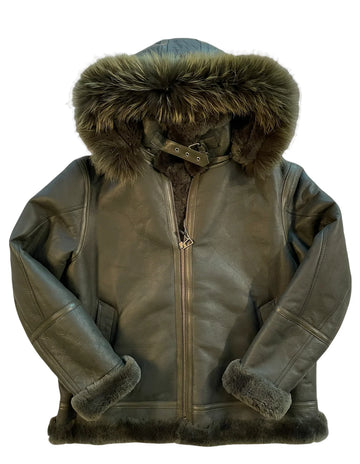 Jakewood B3/800 Olive Green Genuine Shearling Sheepskin Aviator Jacket