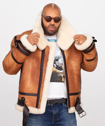 Jakewood 8404 Crispy Cognac Genuine Sheepskin Bomber Jacket