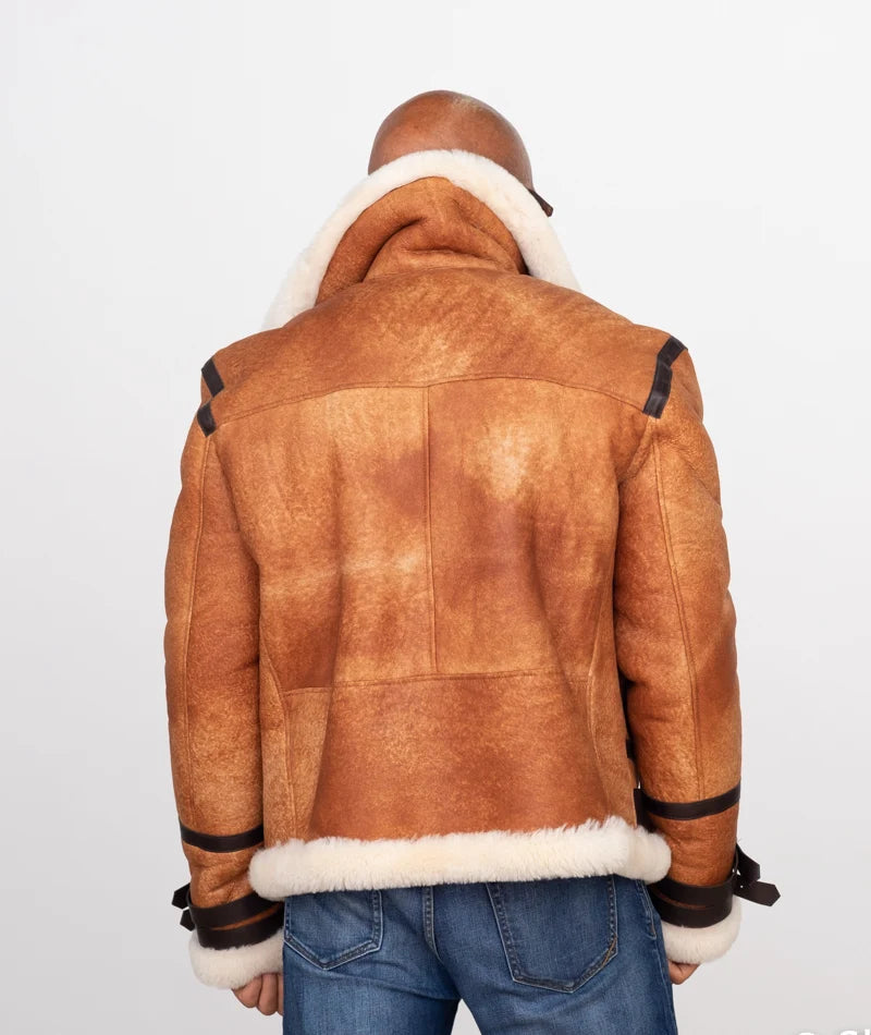 Jakewood 8404 Crispy Cognac Genuine Sheepskin Bomber Jacket