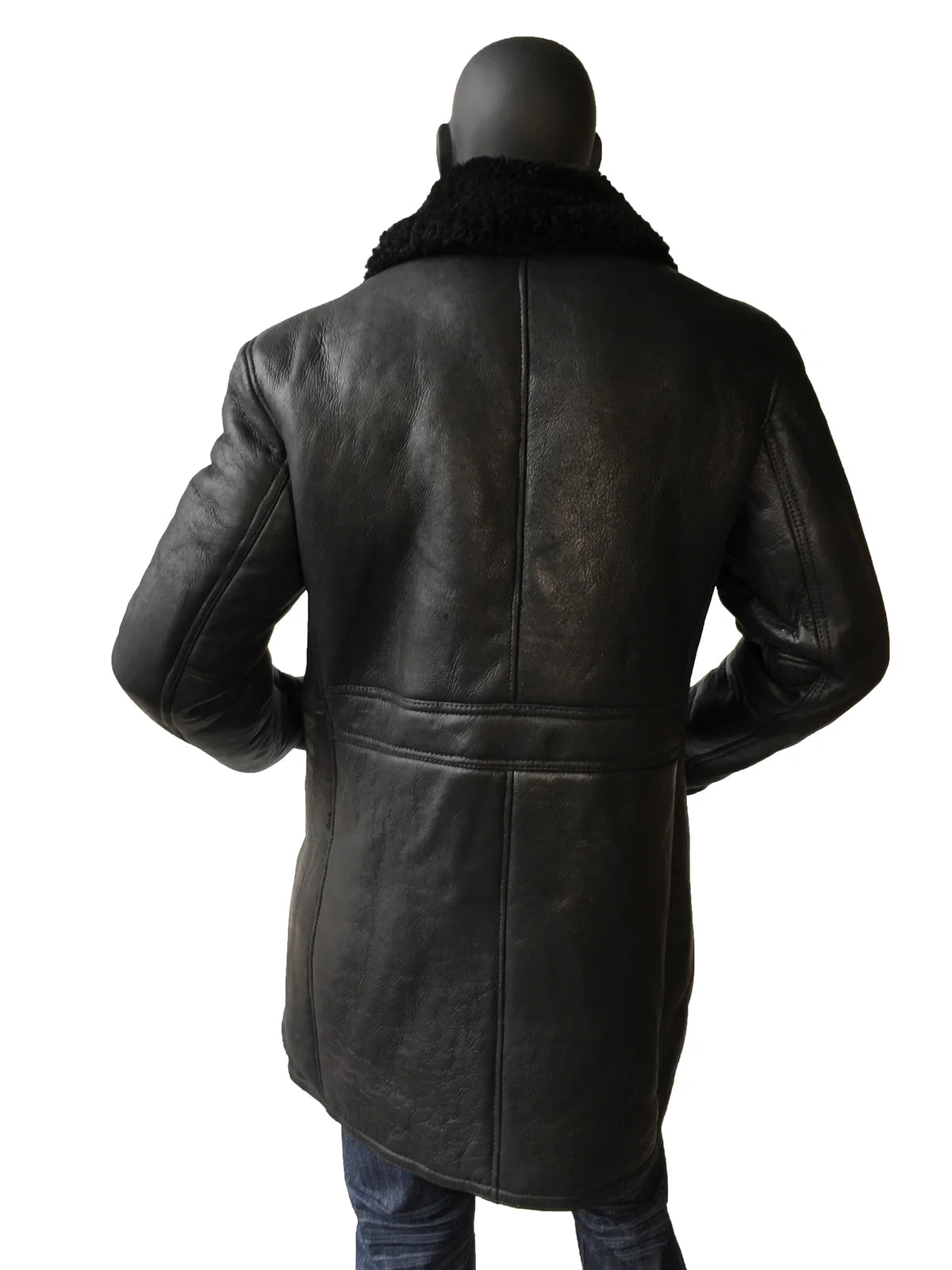 Jakewood 5000 Black Genuine Double Breasted Shearling Sheepskin Trench Coat