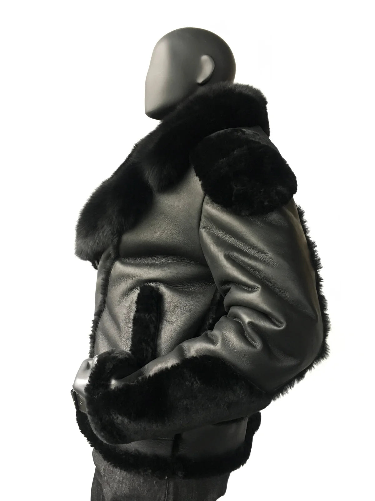 Jakewood 1320 Black Genuine Sheepskin/Fox Fur Motorcycle Jacket