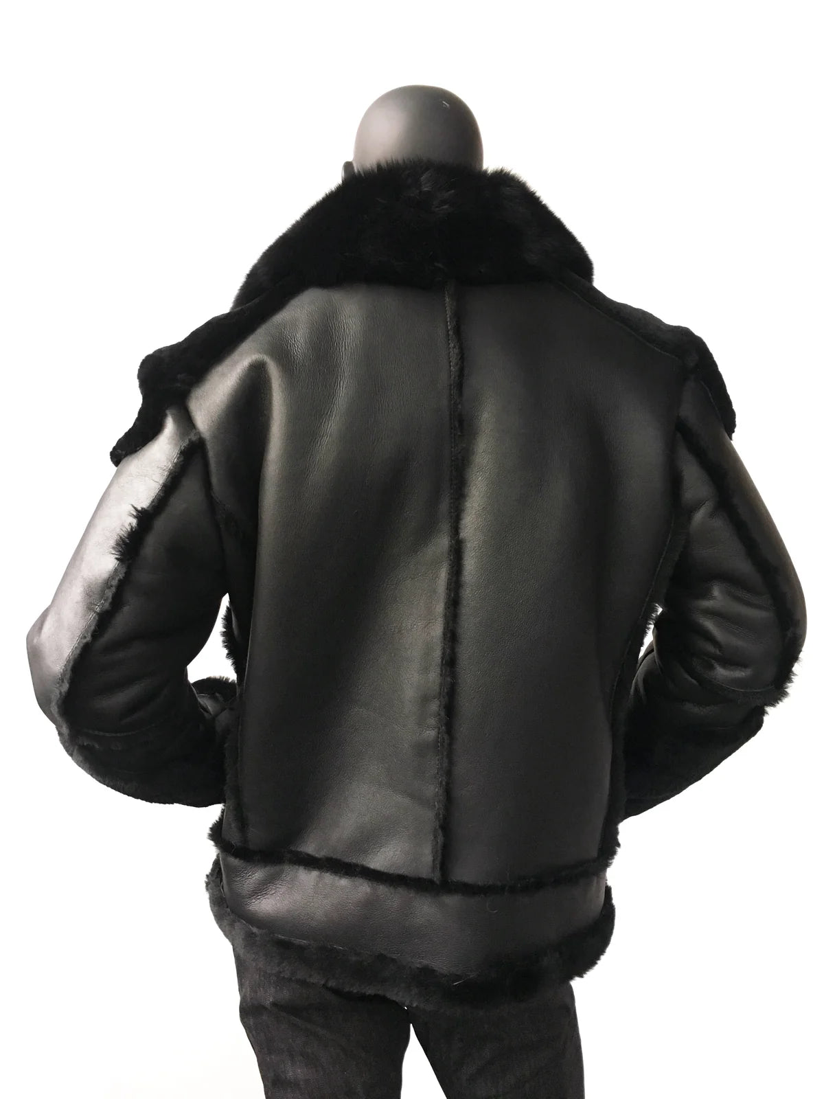 Jakewood 1320 Black Genuine Sheepskin/Fox Fur Motorcycle Jacket