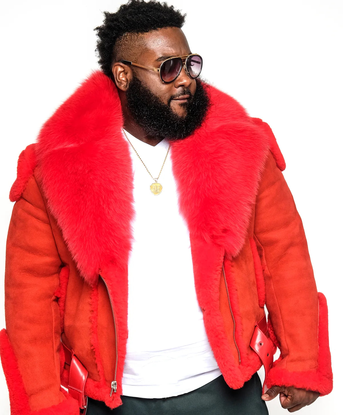 Jakewood 1320 Red Genuine Sheepskin/Fox Fur Motorcycle Jacket