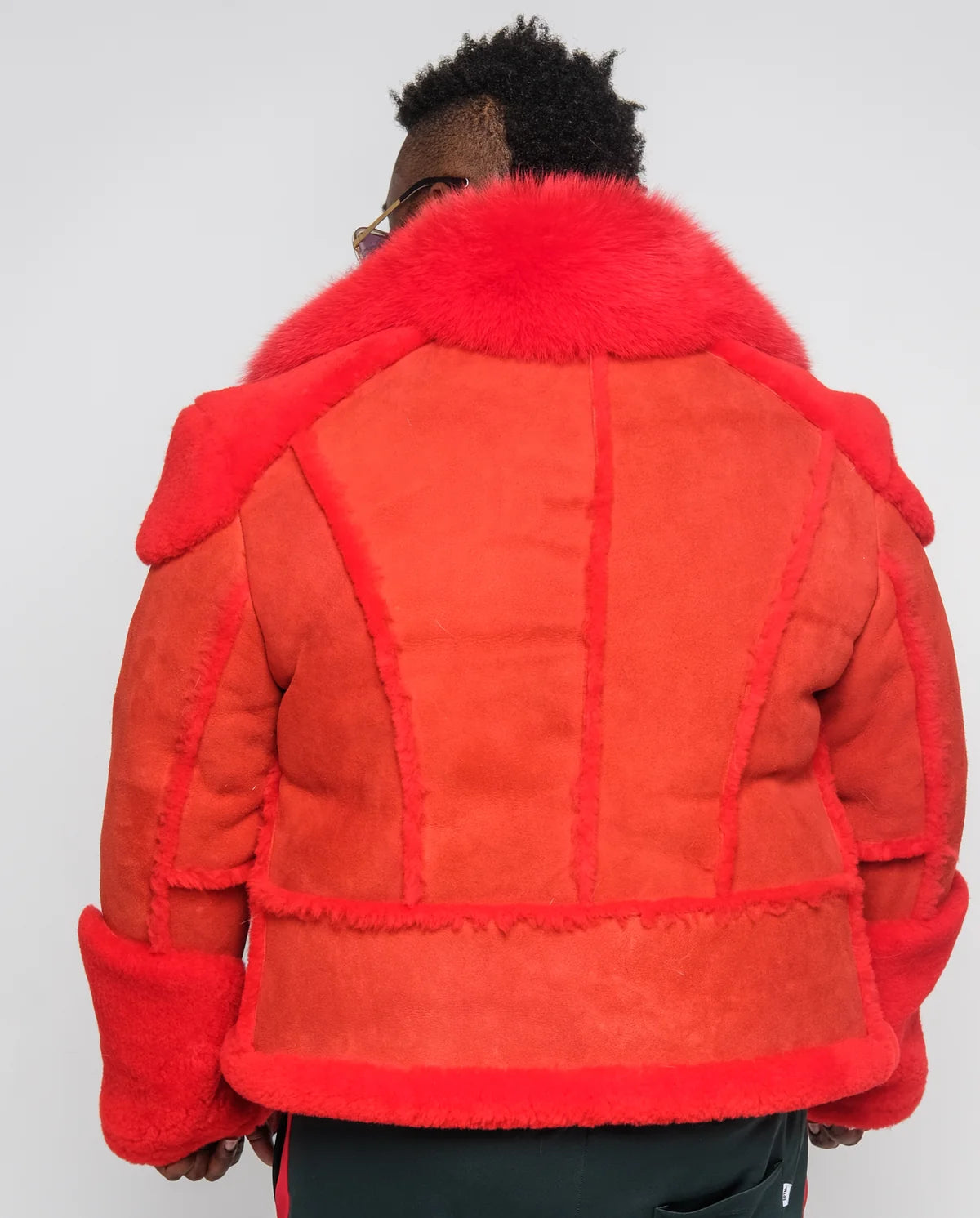Jakewood 1320 Red Genuine Sheepskin/Fox Fur Motorcycle Jacket